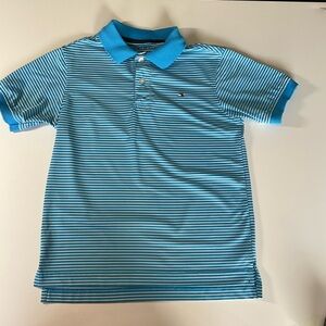 Tommy Hilfiger Teal Blue & White Striped Polo Shirt Size 8/10 Small Kids